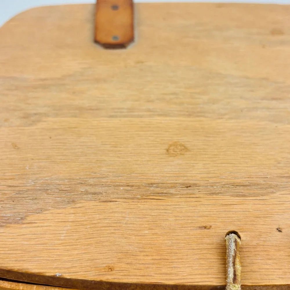 Vintage Longaberger Small Wood Picnic Basket Moving‎ Handle Brown Handwoven 1991